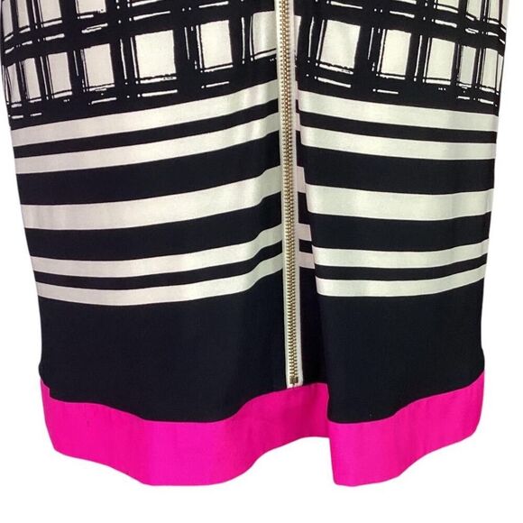 Eliza J Shift Dress Womens 8 Black Ivory Pink Trim Geometric 3/4 Sleeve Stretch - Picture 8 of 9